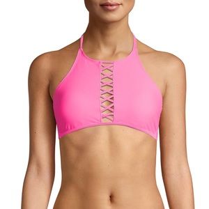 No Boundaries Juniors' Criss Cross Neon Bikini Top